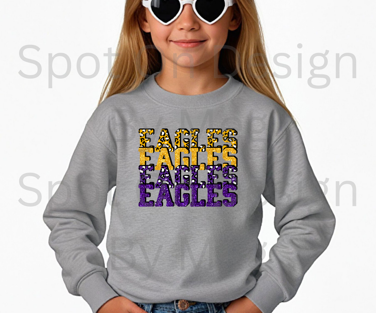 Eagles Stacked Purple & Gold Youth Crewneck