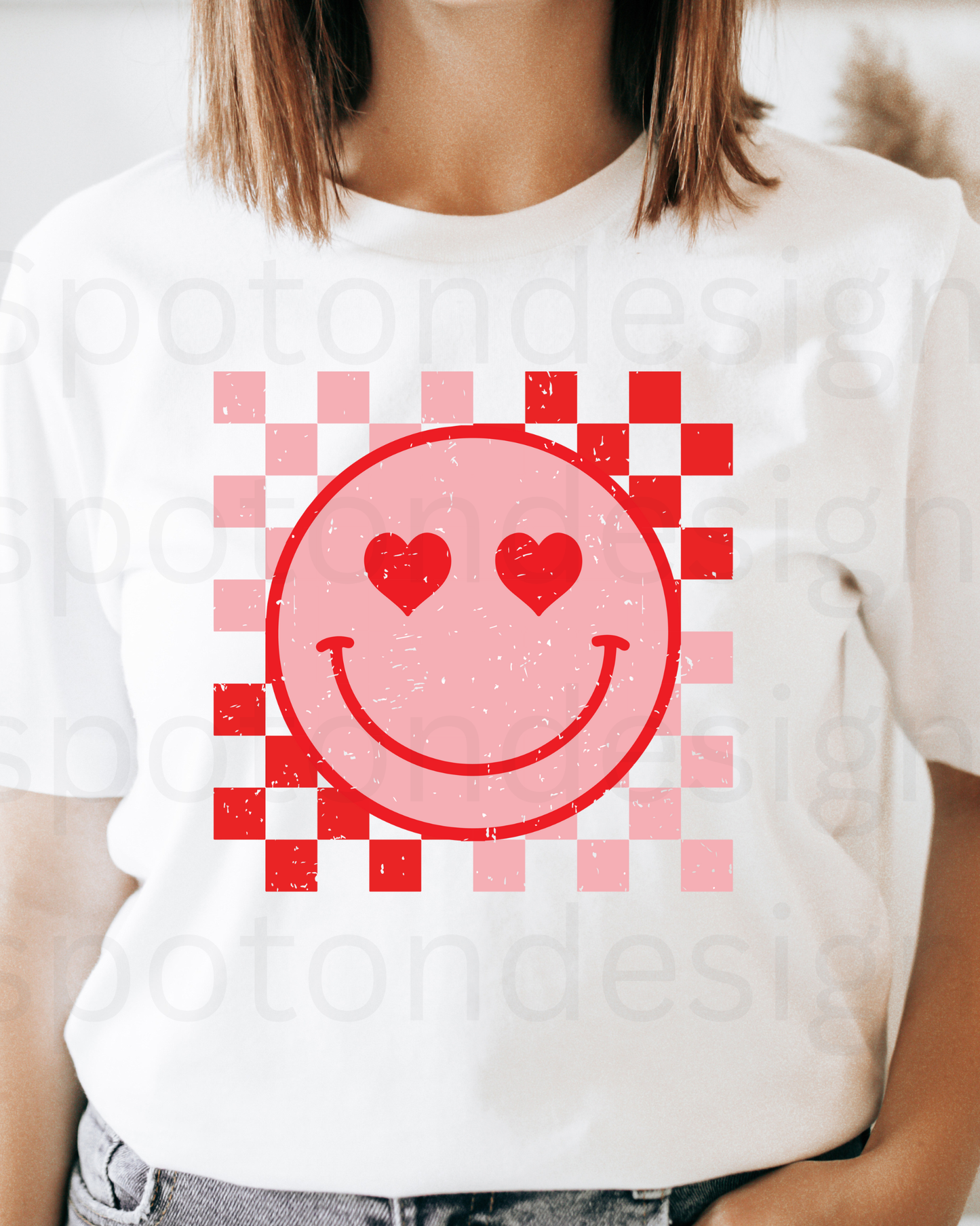 Checkered Heart Eye Smiley Tee