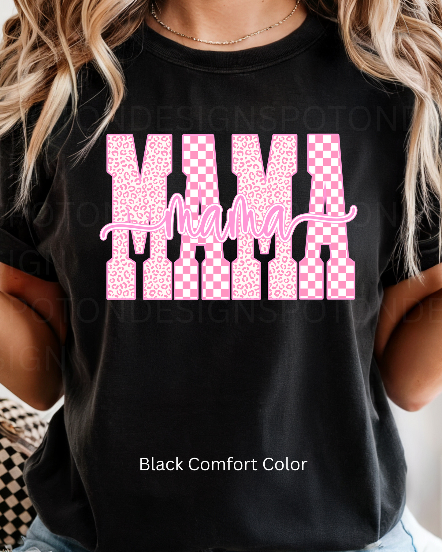 Mama w/ Pink & White Checkered Tee
