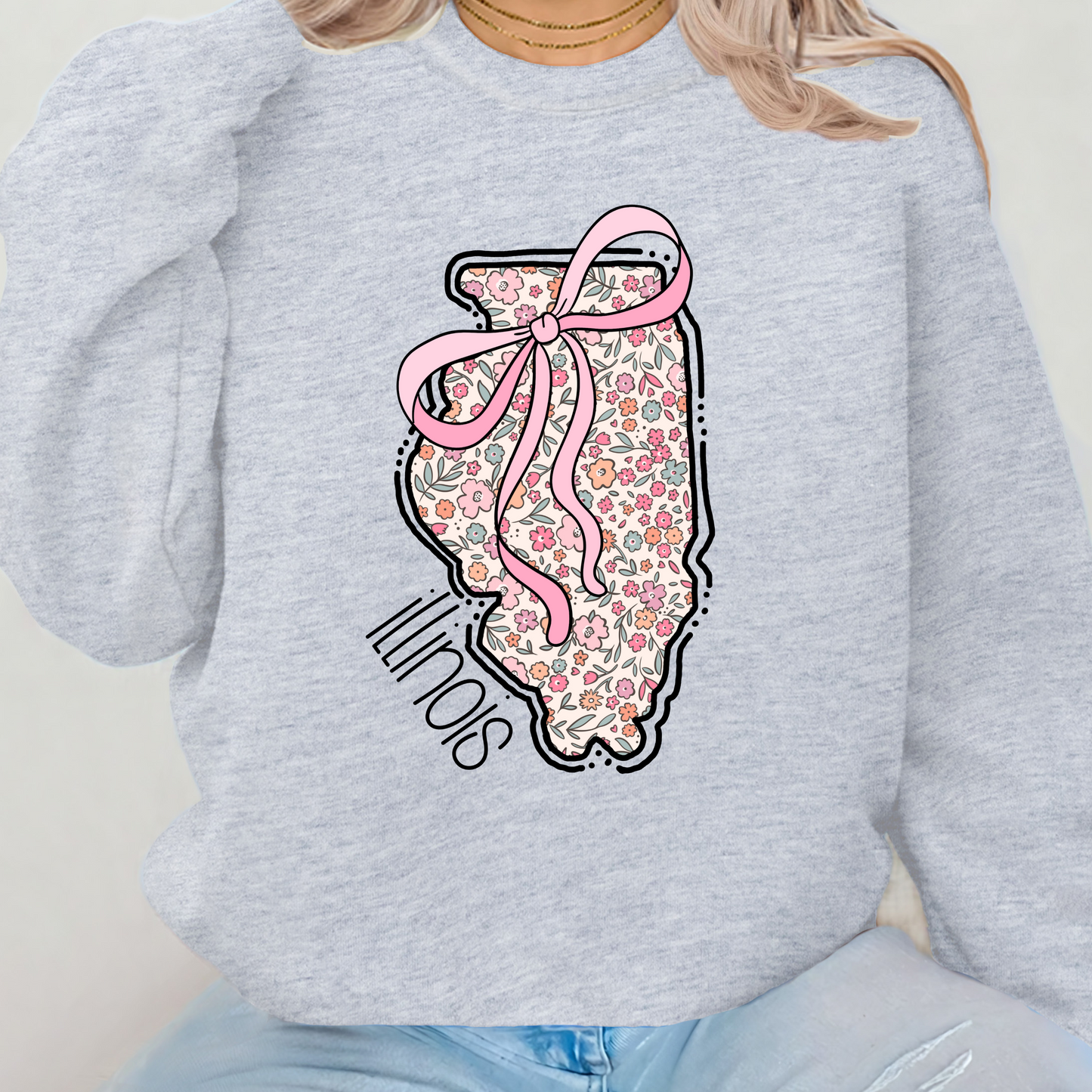 Illinois State w/ Flowers & Bow Crewneck