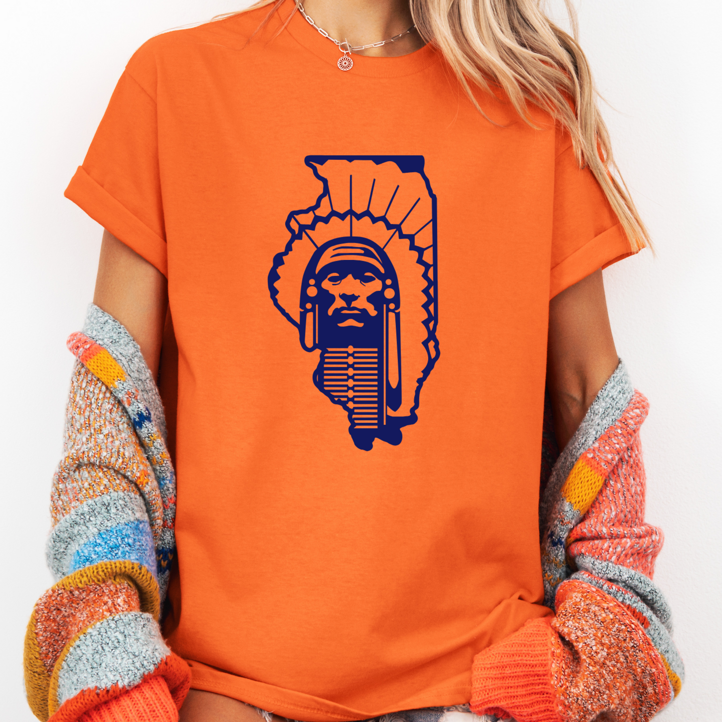 Illinois Chief Outline In Navy Tee