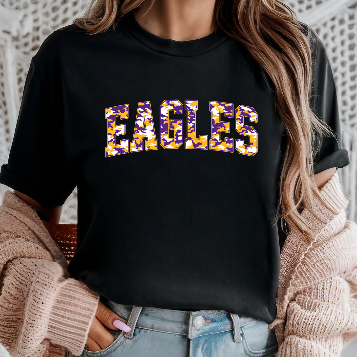 Eagles Purple And Gold Camo Tee