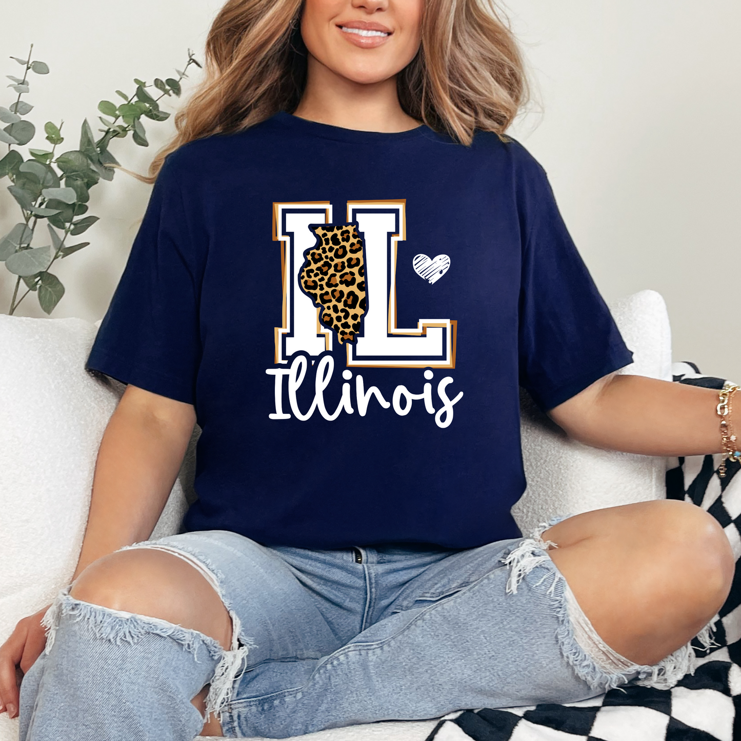 Big IL In White w/ Animal Print State Tee