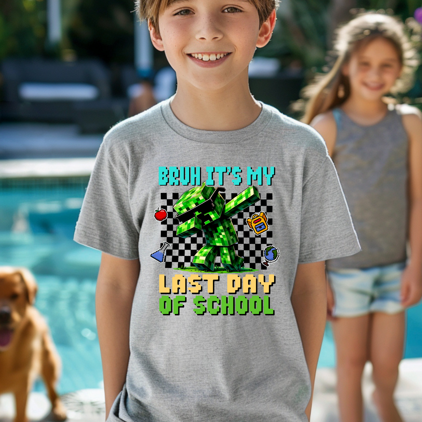 Bruh It's My Last Day Of School Minecraft Youth Tee