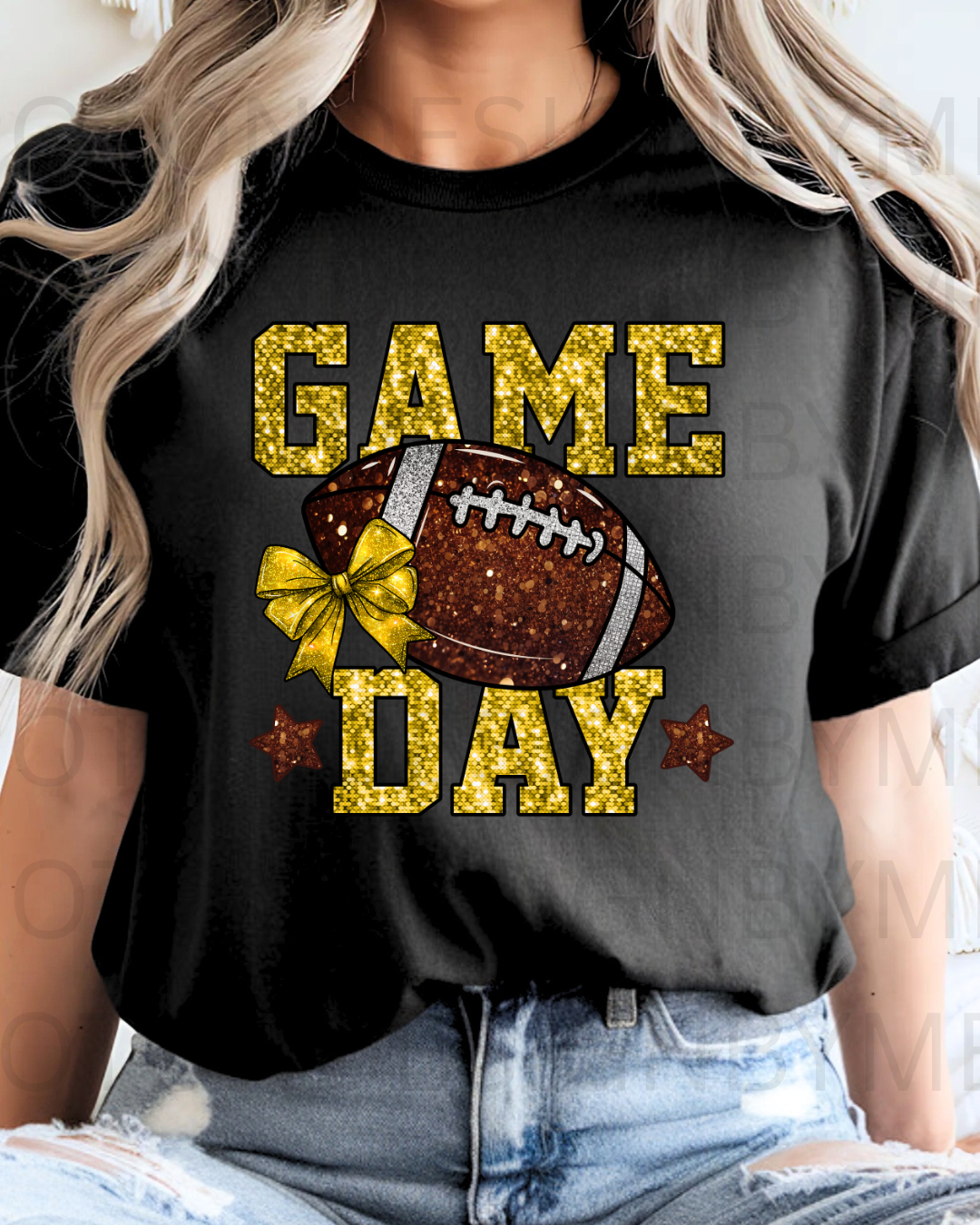Game Day Gold w/ Football & Faux Glitter Tee