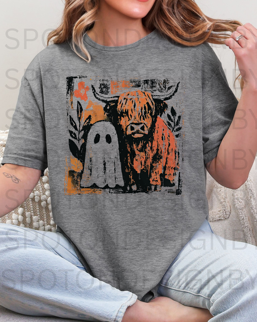 Fall Highland Cow w/ Ghost Tee