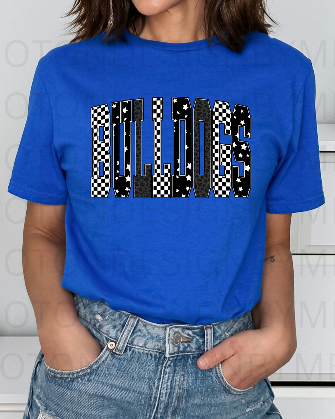Bulldogs Retro Checkered Leopard Star Letter Tee