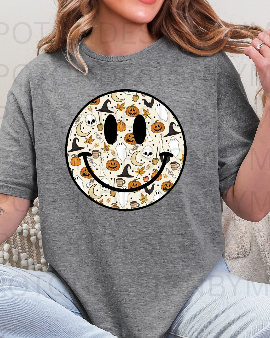 Smiley W/ Halloween Pattern Tee