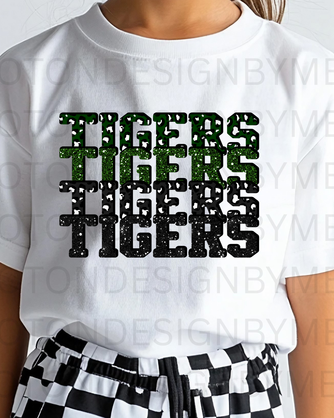Tigers Stacked Green & Black Youth Tee