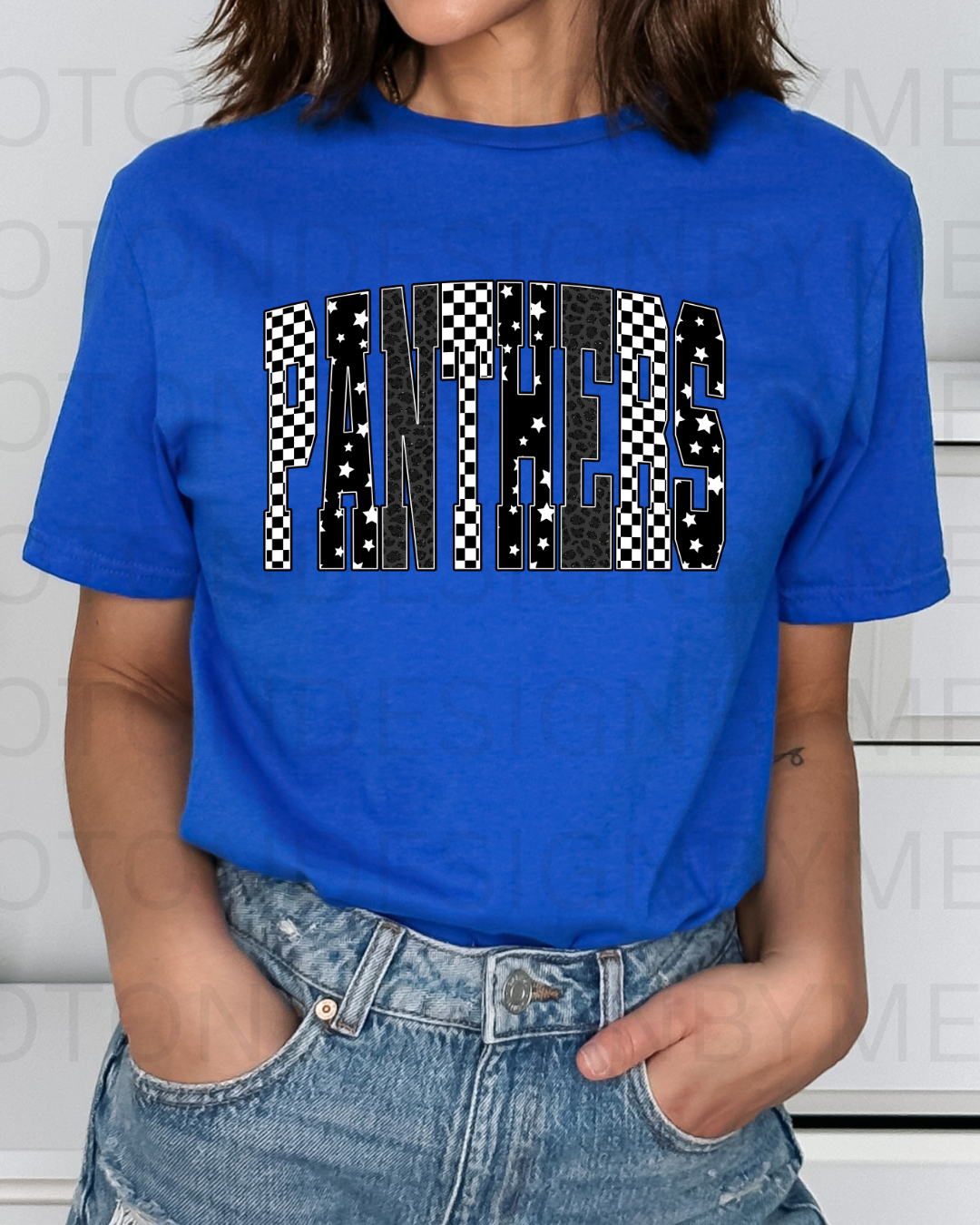Panthers Retro Checkered Leopard Star Letter Tee
