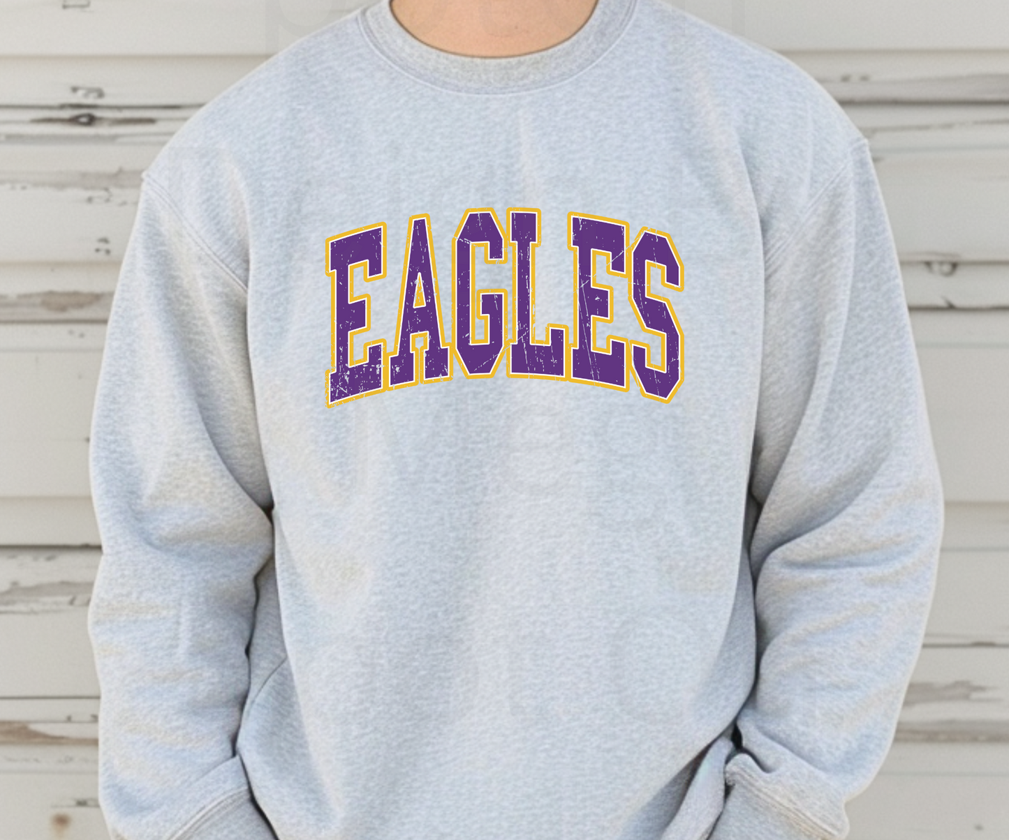 Eagles Distressed Purple w/ Gold Outline Crewneck
