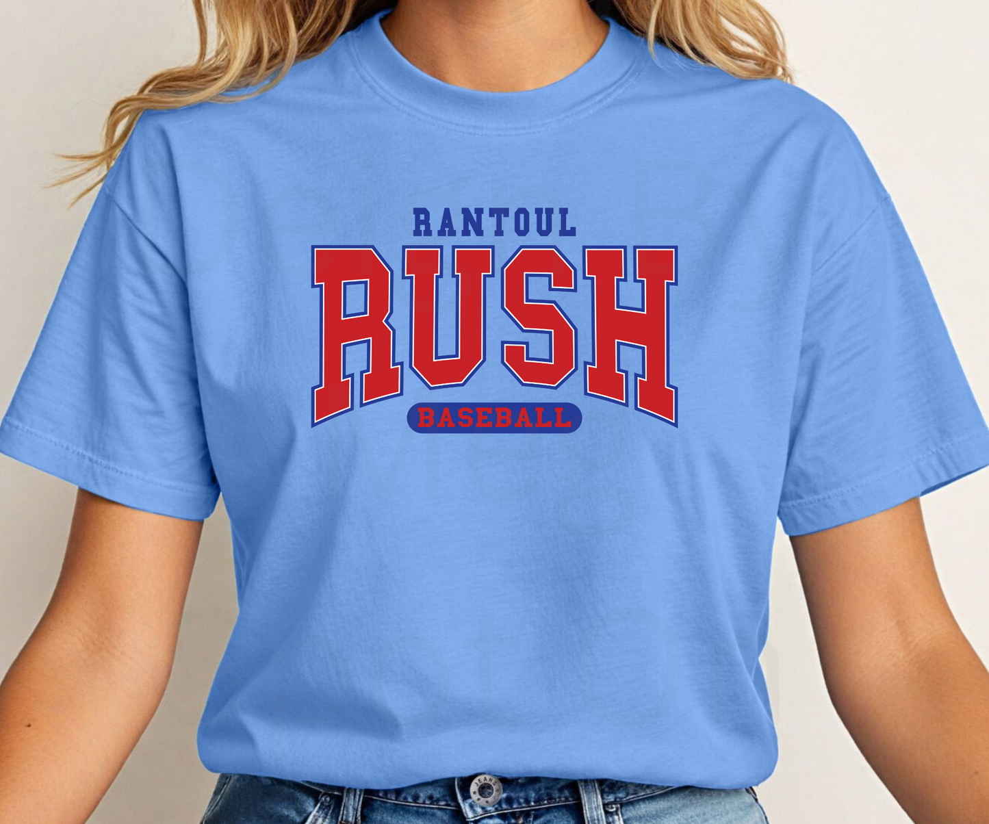 Rantoul Rush Red & Navy Block Letter Tee