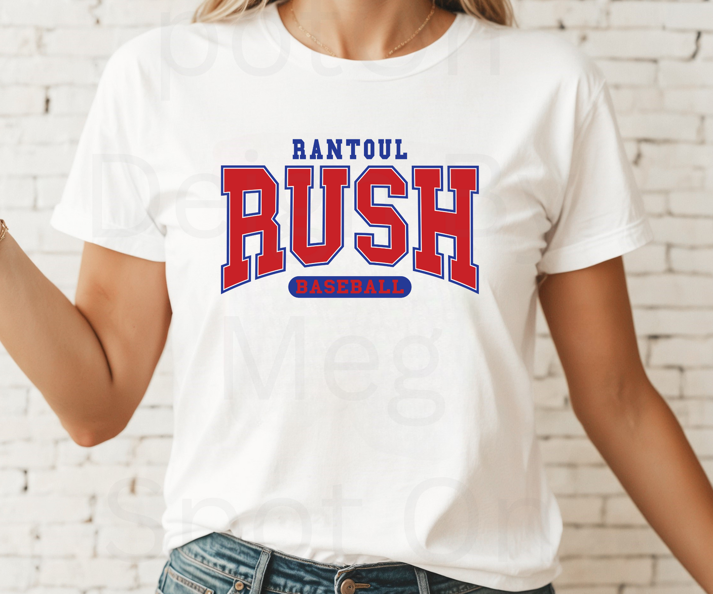 Rantoul Rush Red & Navy Block Letter Tee