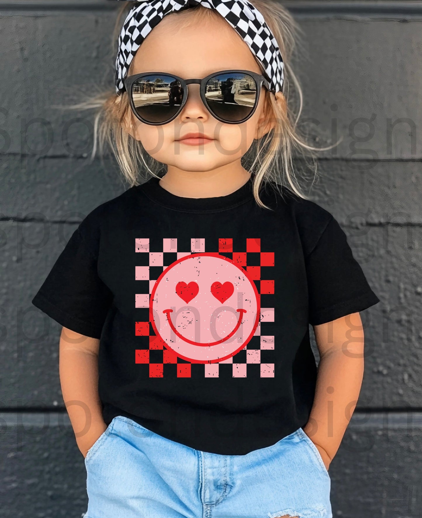 Checkered Heart Eyes Smiley Youth Tee