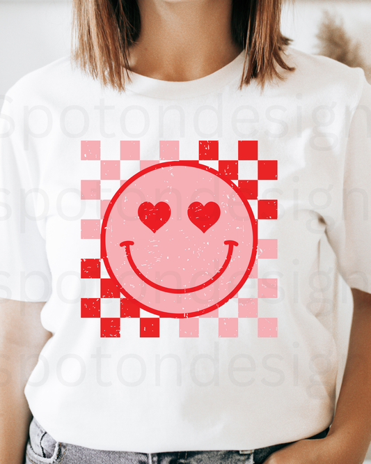 Checkered Heart Eye Smiley Tee
