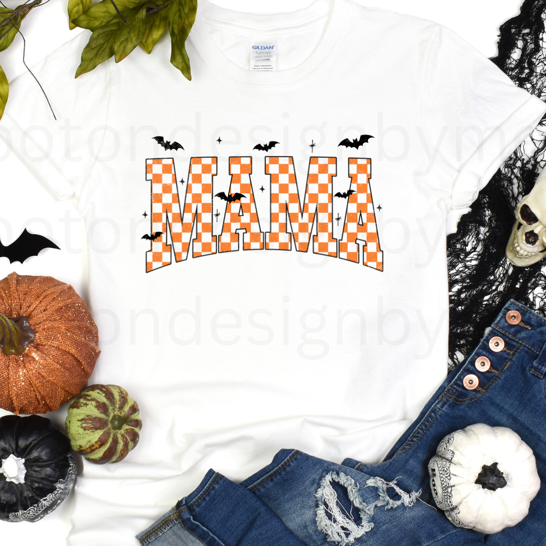 Mama Orange Checkered w/ Bats Tee