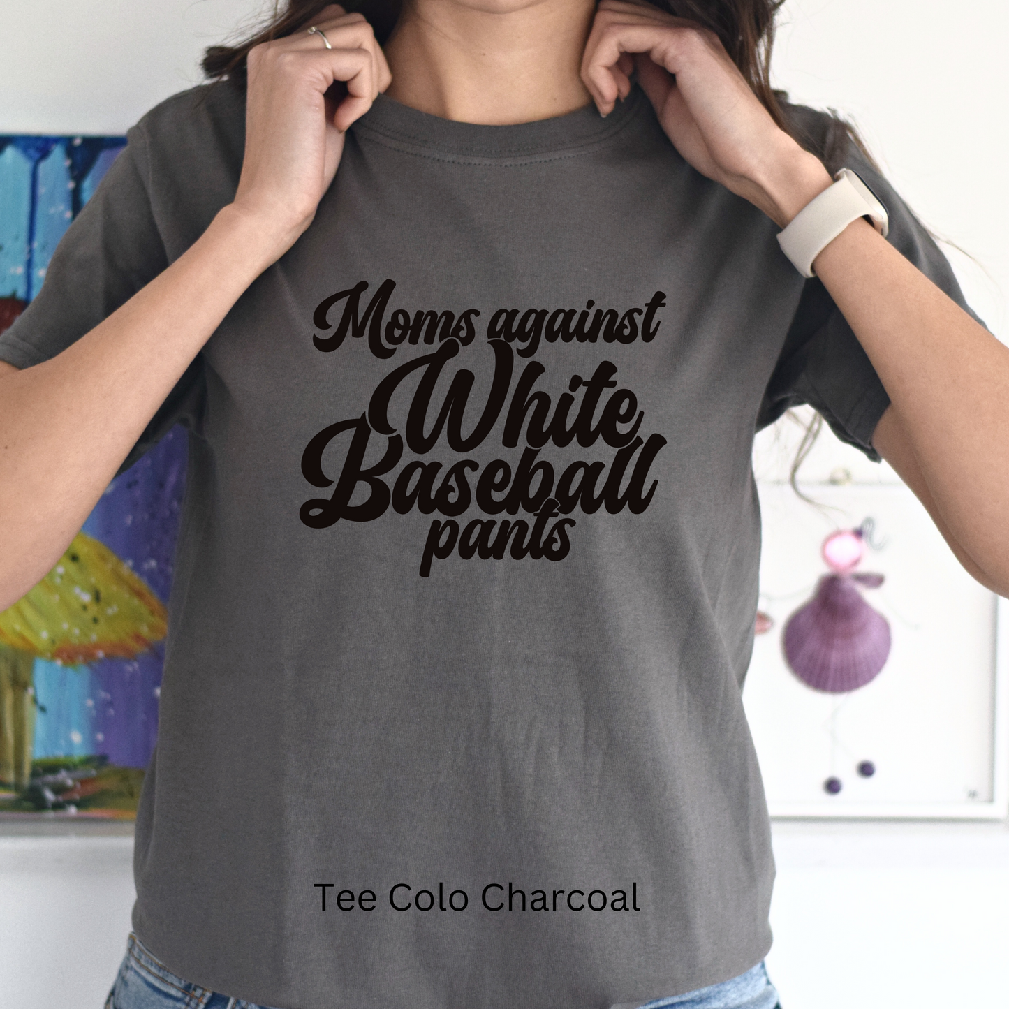 Moms Against White Baseball Pants Tee