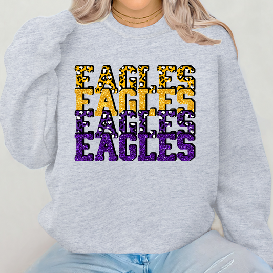 Eagles Stacked Purple & Gold Crewneck