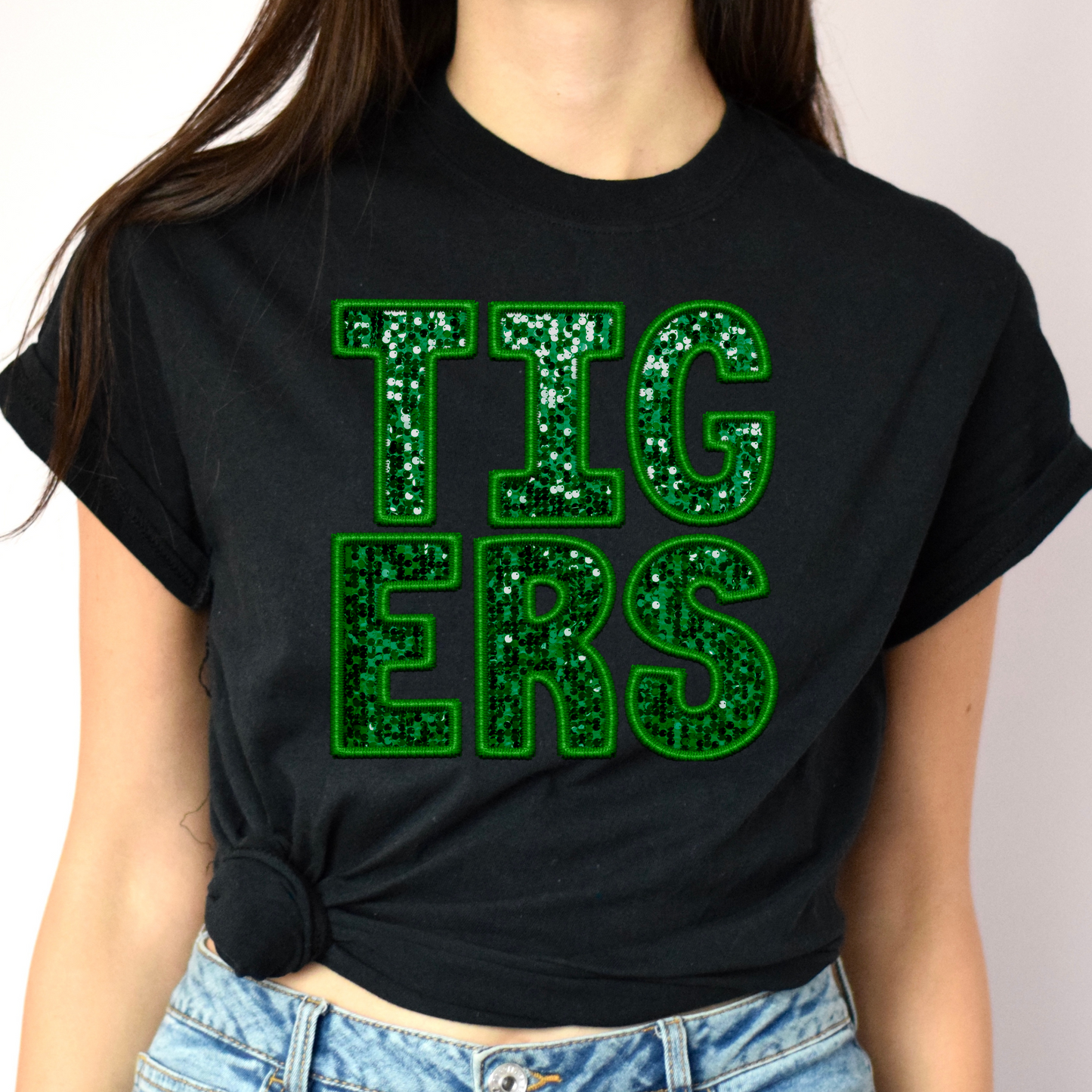 Tigers In Green Faux Sequin Tee