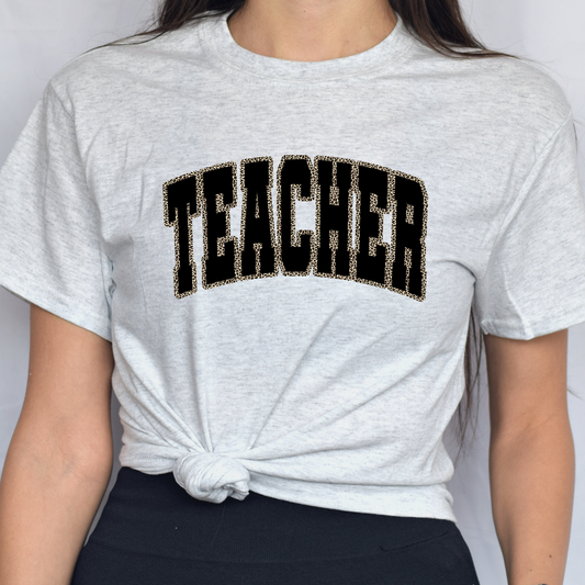 Teacher In Black w/ Animal Print Outline Tee