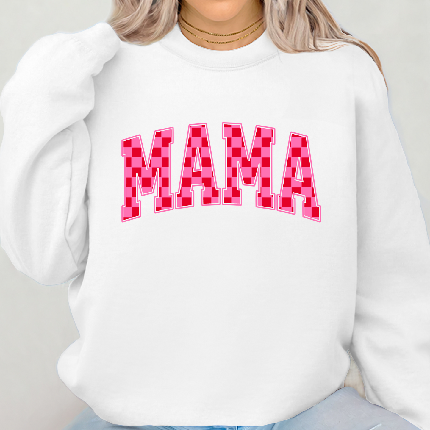 Mama Pink Checkered Crewneck