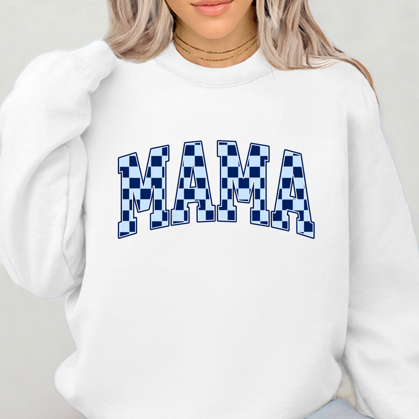 Mama Blue Checkered Crewneck