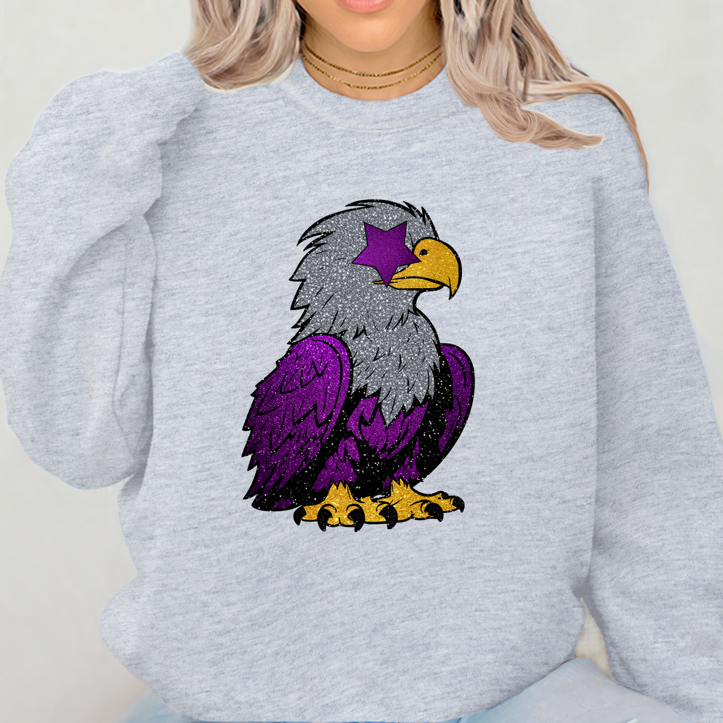 Eagles Purple And Gold Faux Glitter Crewneck