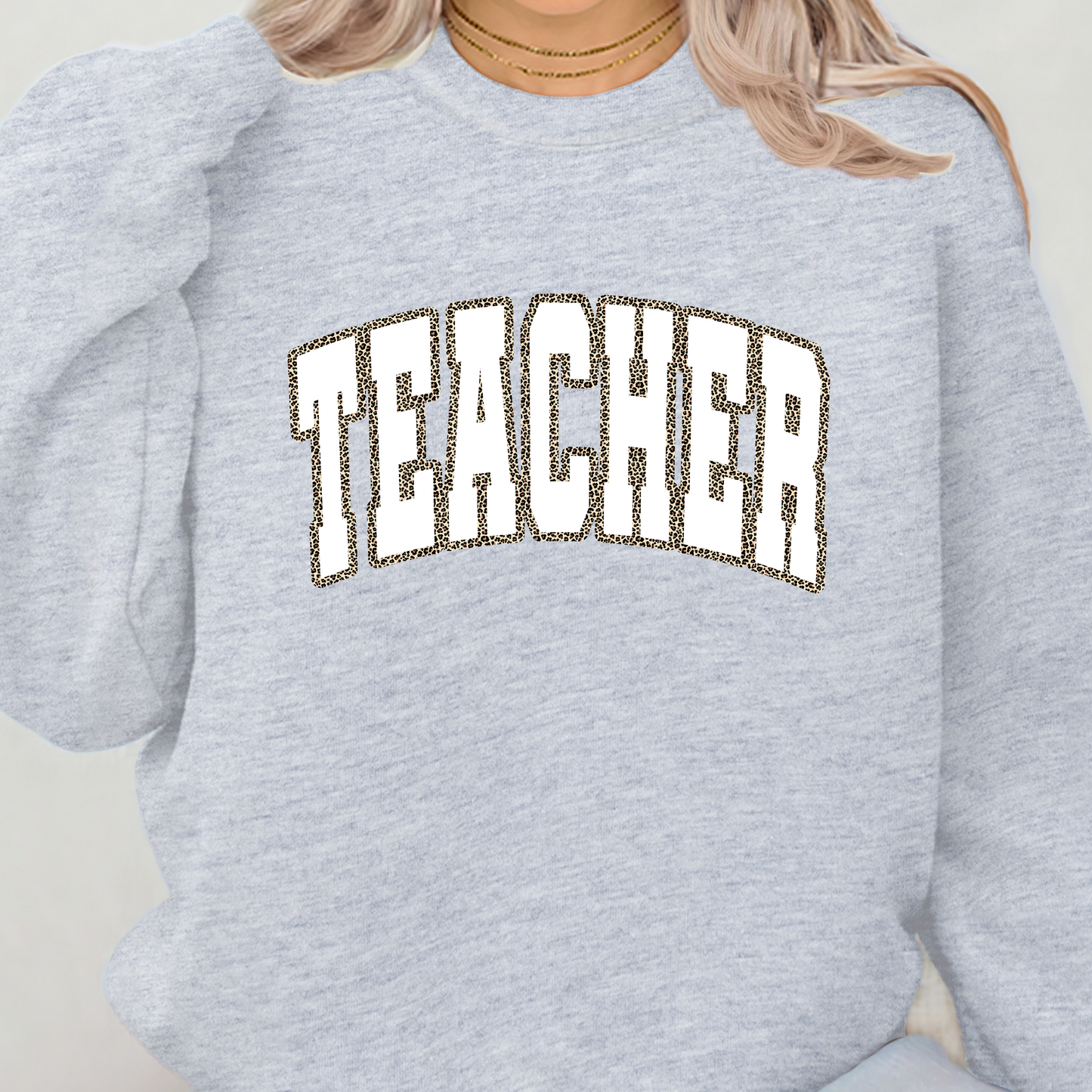 Teacher In White w/ Animal Print Outline Crewneck