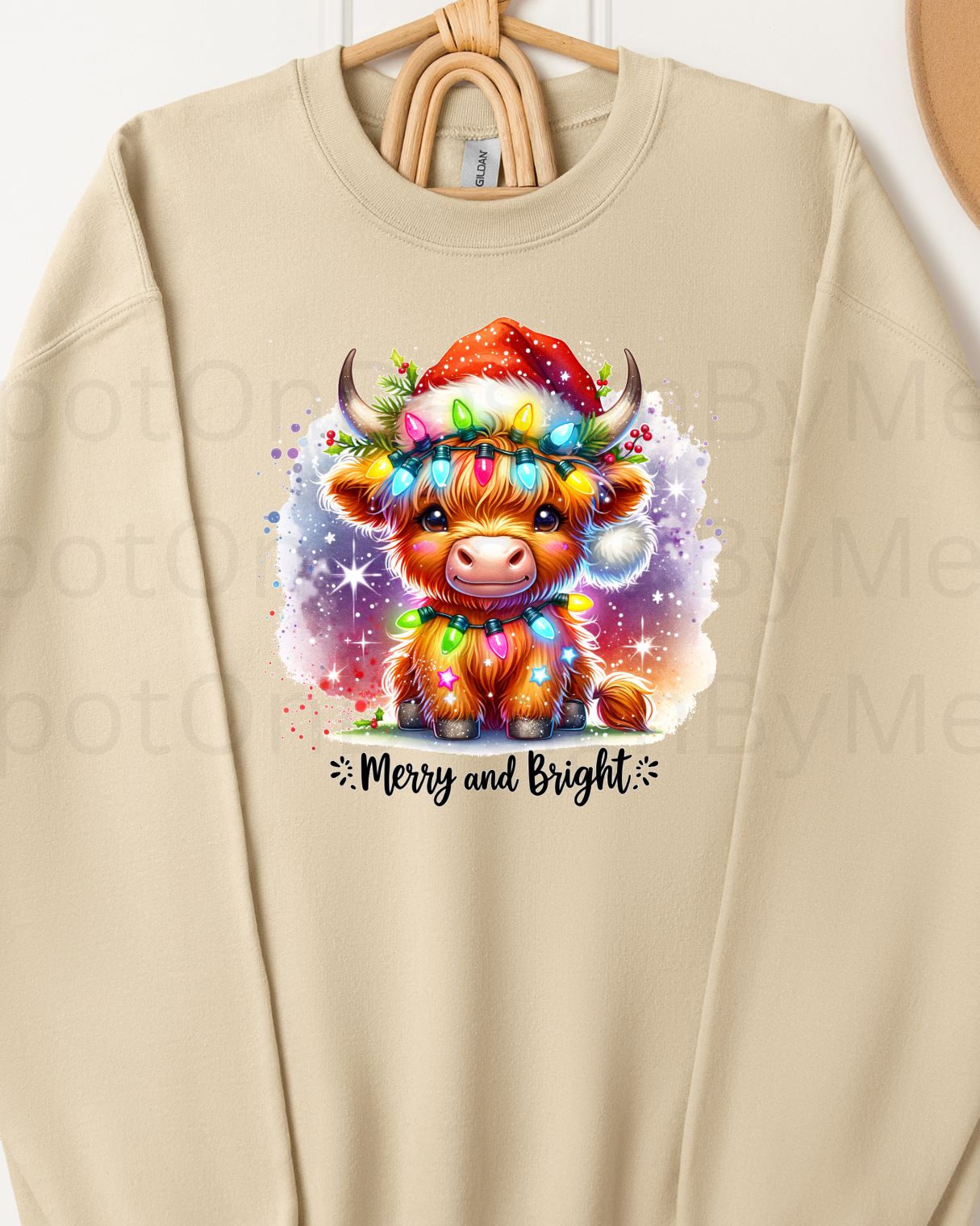 Merry And Bright Highland Cow Christmas Crewneck