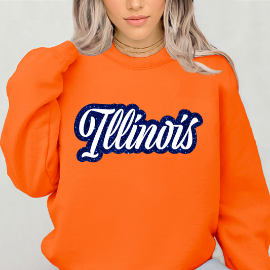 Illinois In White w/ Blue Sparkle Crewneck