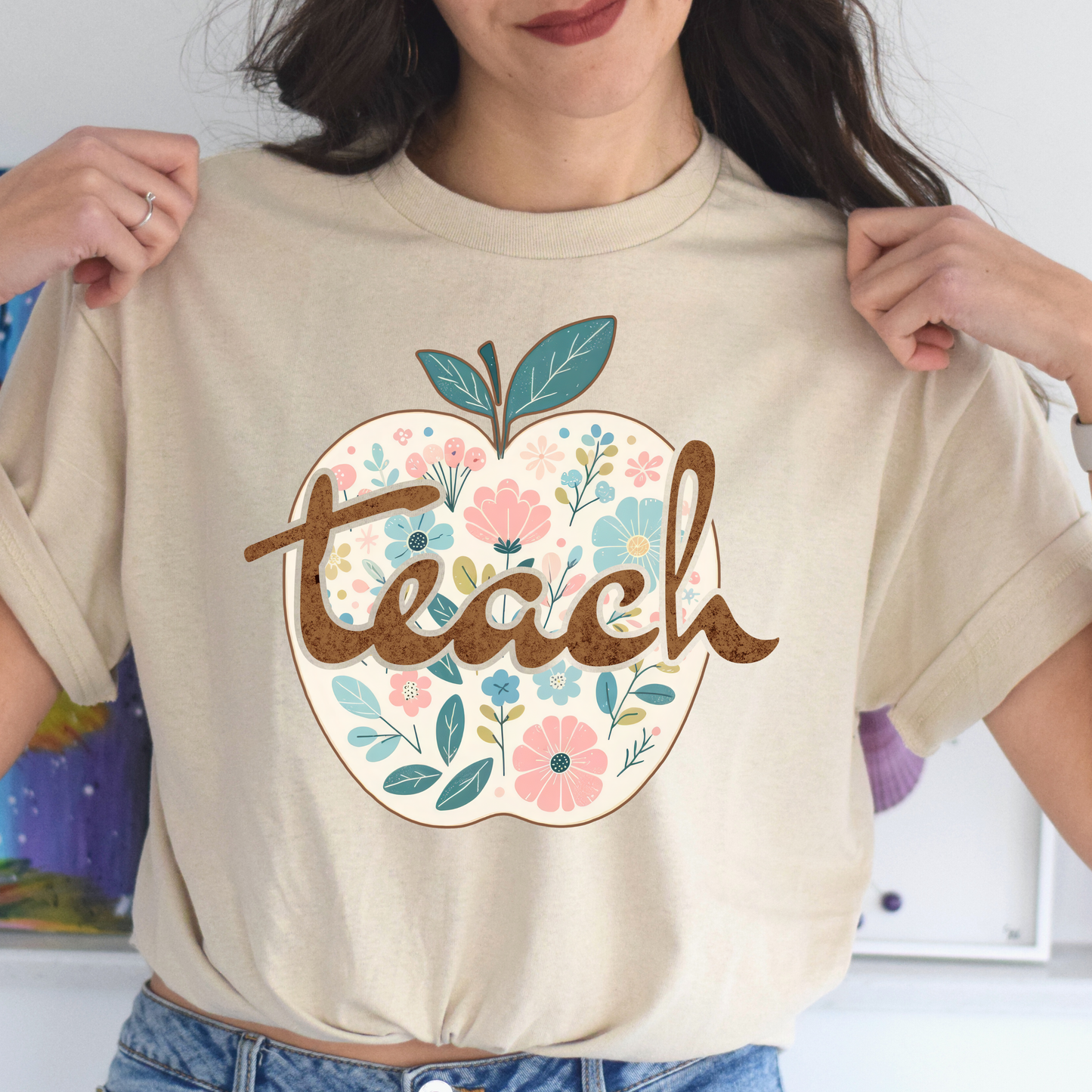 Teach w/ Floral Apple Tee