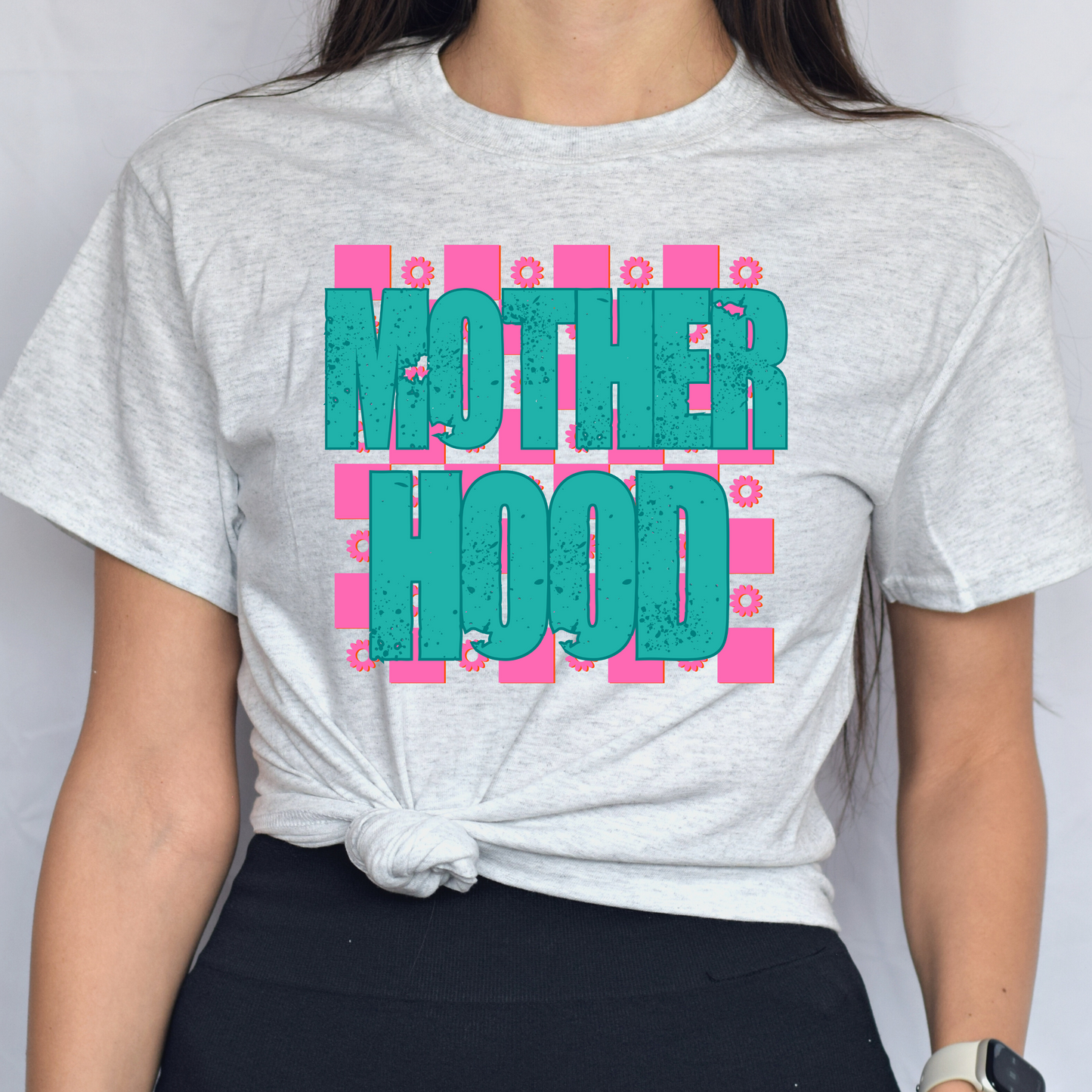 Motherhood w/ Pink Checkered Background Tee