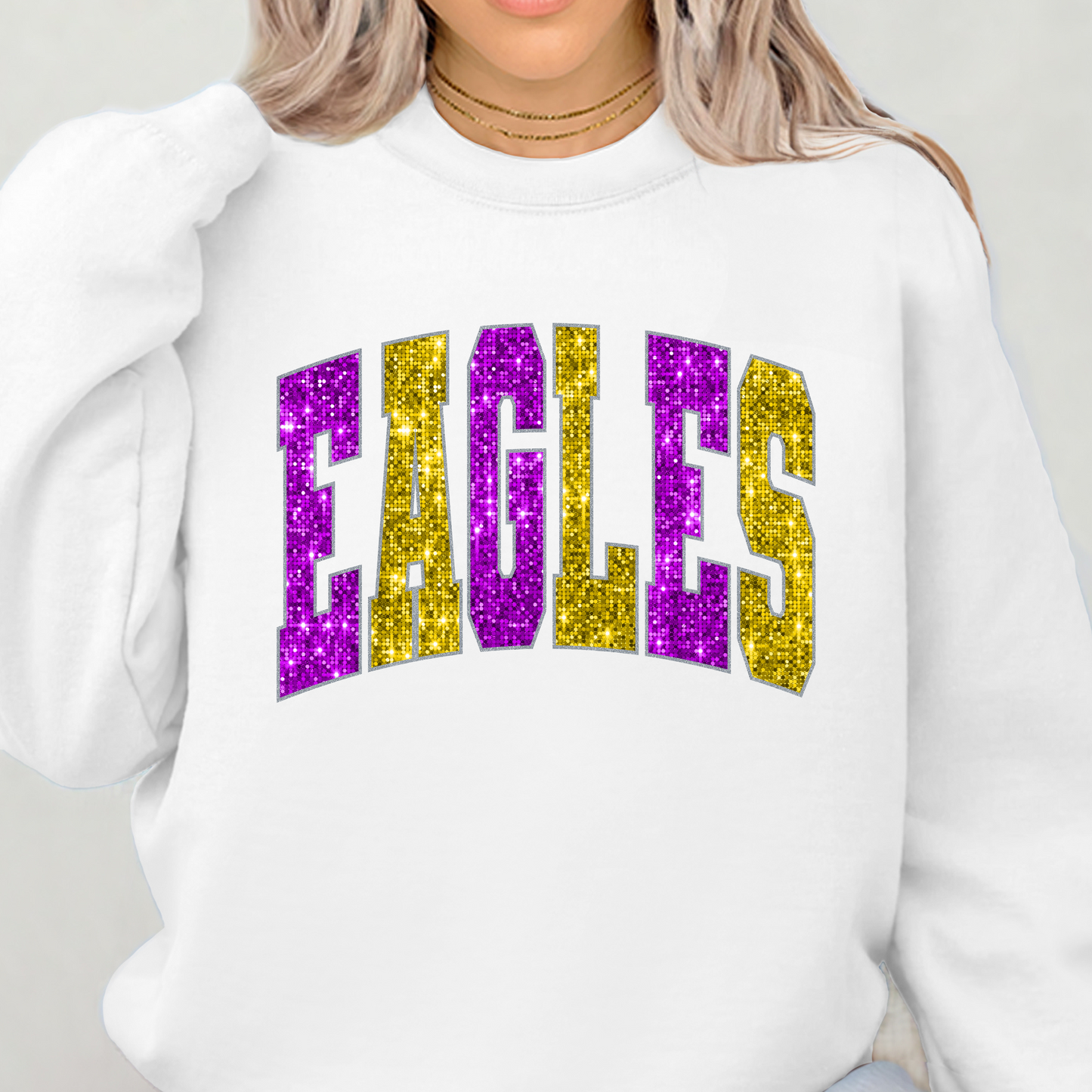 Eagles Purple & Gold Faux Glitter Crewneck