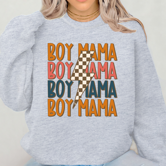 Boy Mama w/ Checkered Lighting Bolt Crewneck