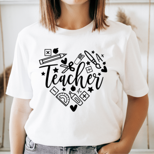 Teacher In Heart w/ School Supplies Tee