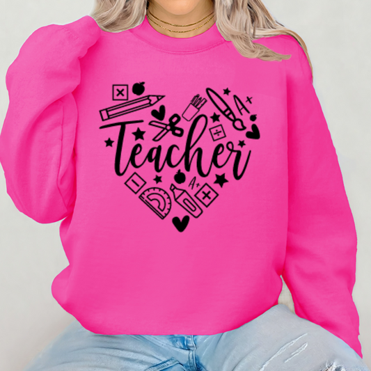 Teacher In Heart w/ School Supplies Crewneck