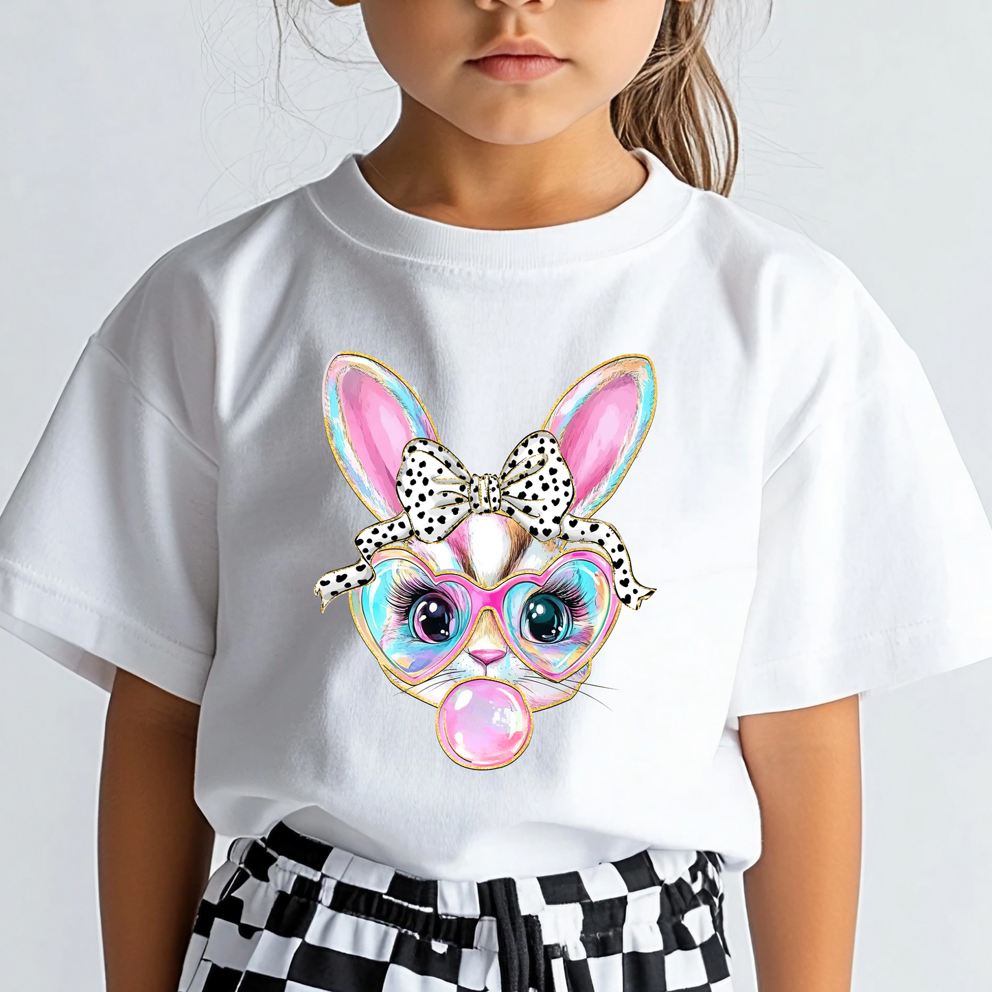 Bubble Gum Bunny w/ Glasses Sparkle Youth Tee