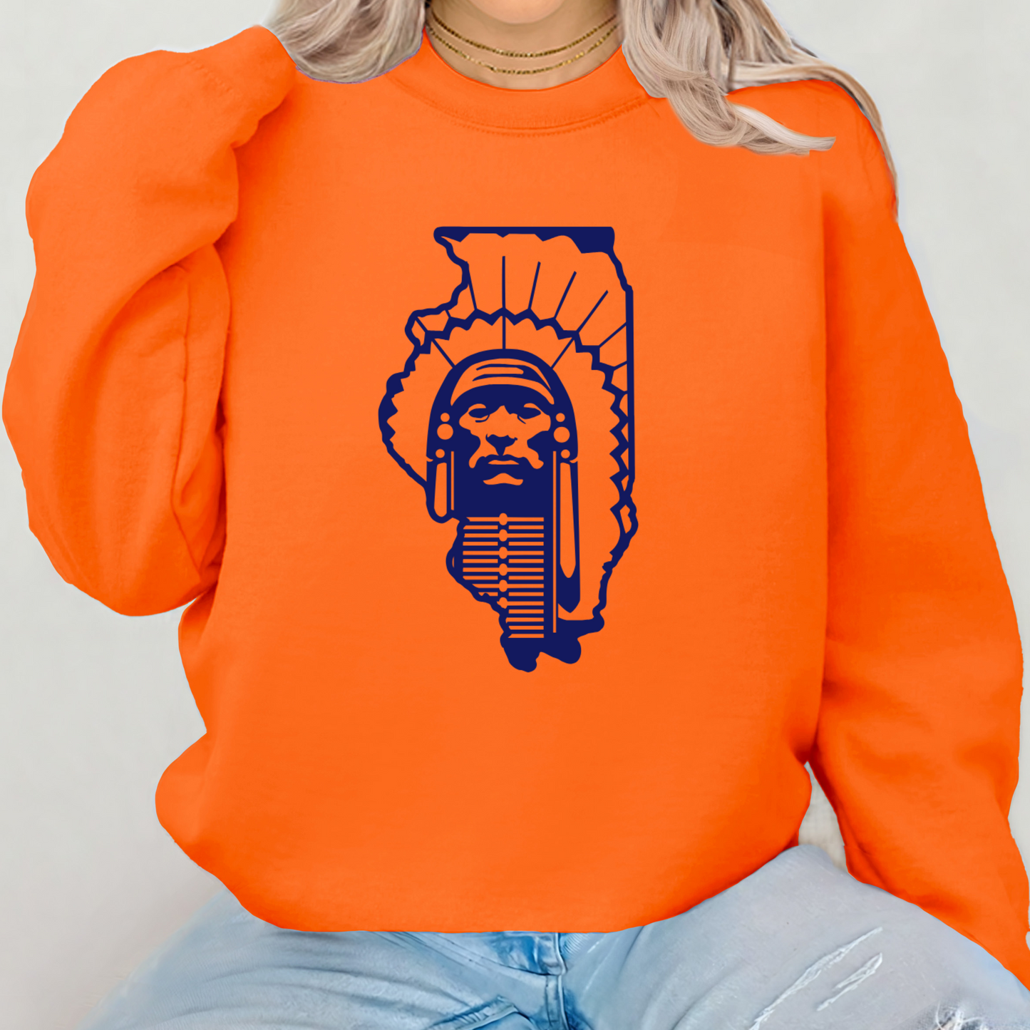 Illinois Chief Outline In Navy Crewneck
