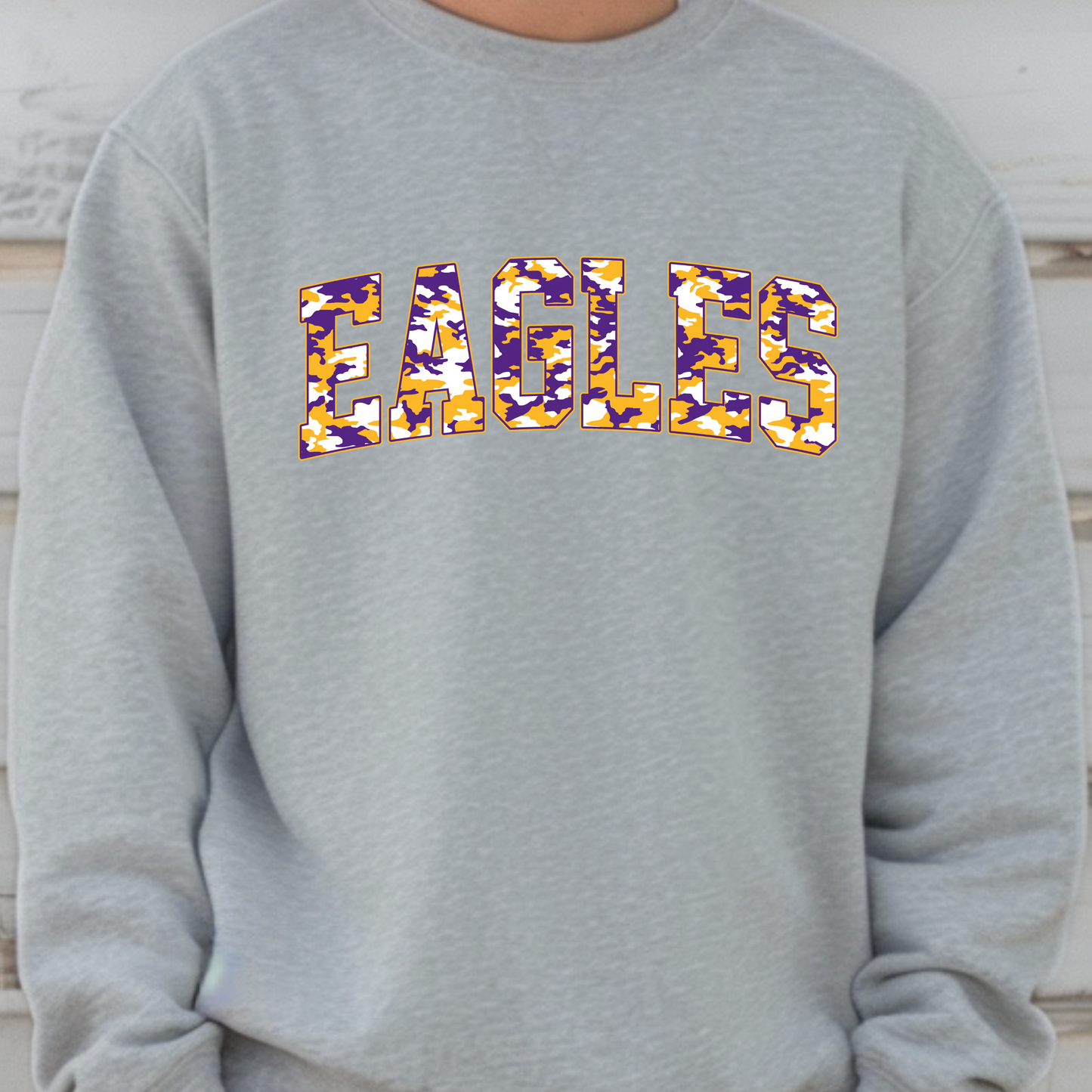 Eagles Purple And Gold Camo Crewneck