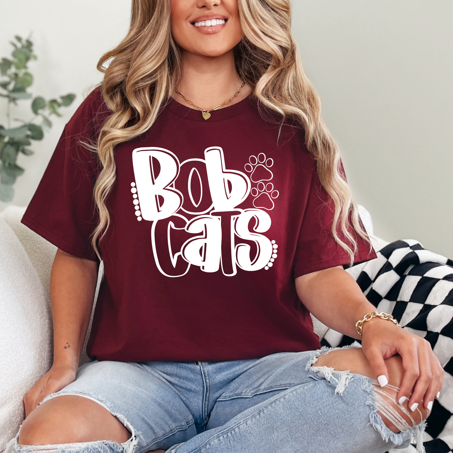 Bobcats In White Bubble Letter Tee