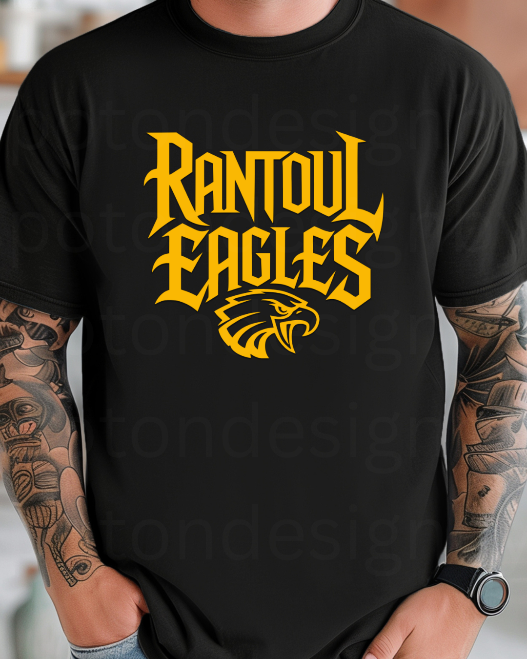 Rantoul Eagles w/ Eagles Head In Gold Tee