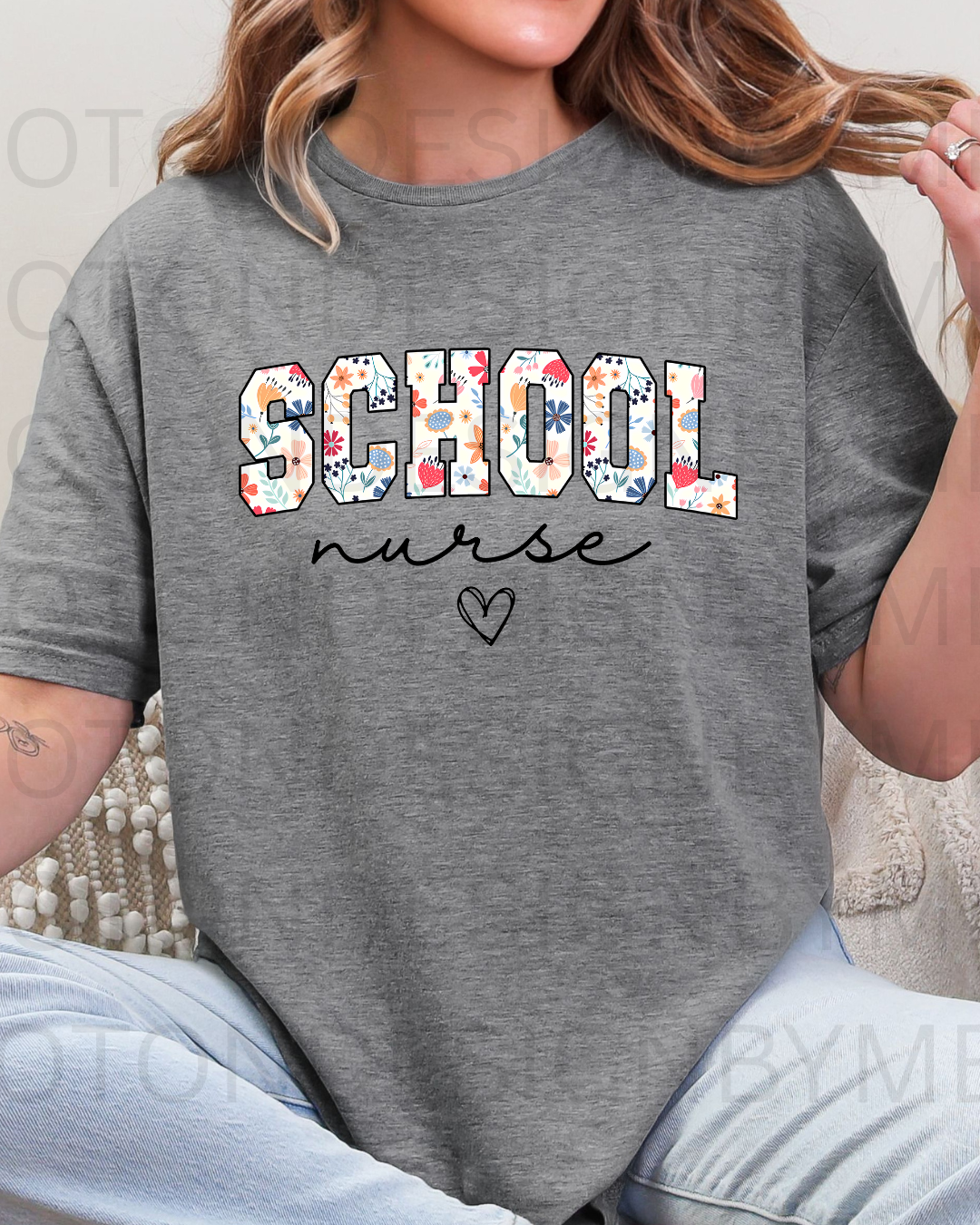 School Nurse w/ Floral Pattern Tee