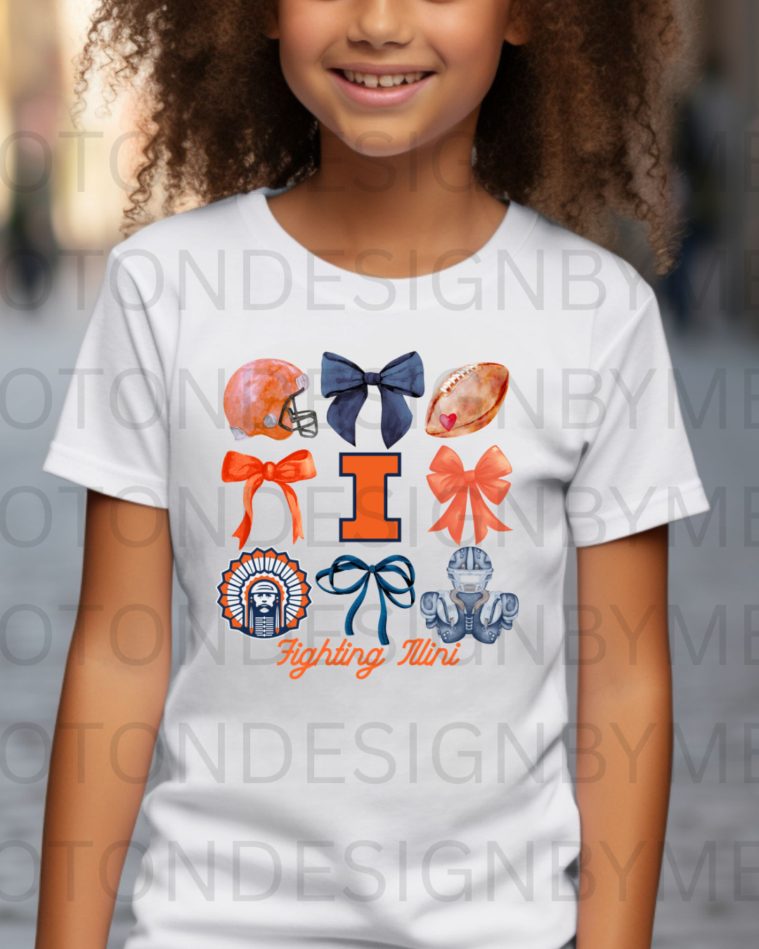 Fighting Illini Coquette Bow w/ Chief Youth Tee