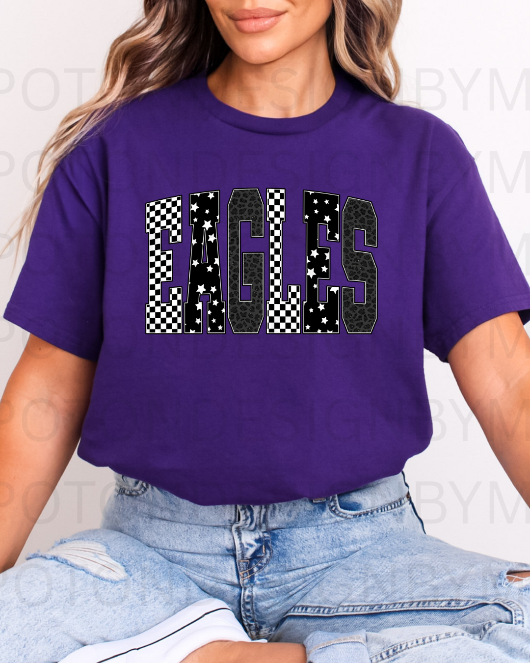 Eagles Retro Checkered Leopard Star Letter Tee