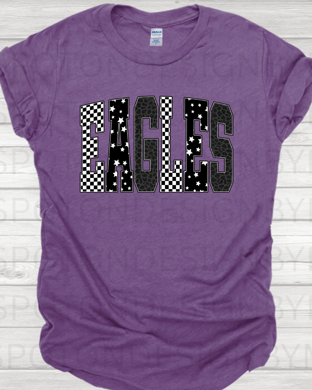 Eagles Retro Checkered Leopard Star Letter Tee