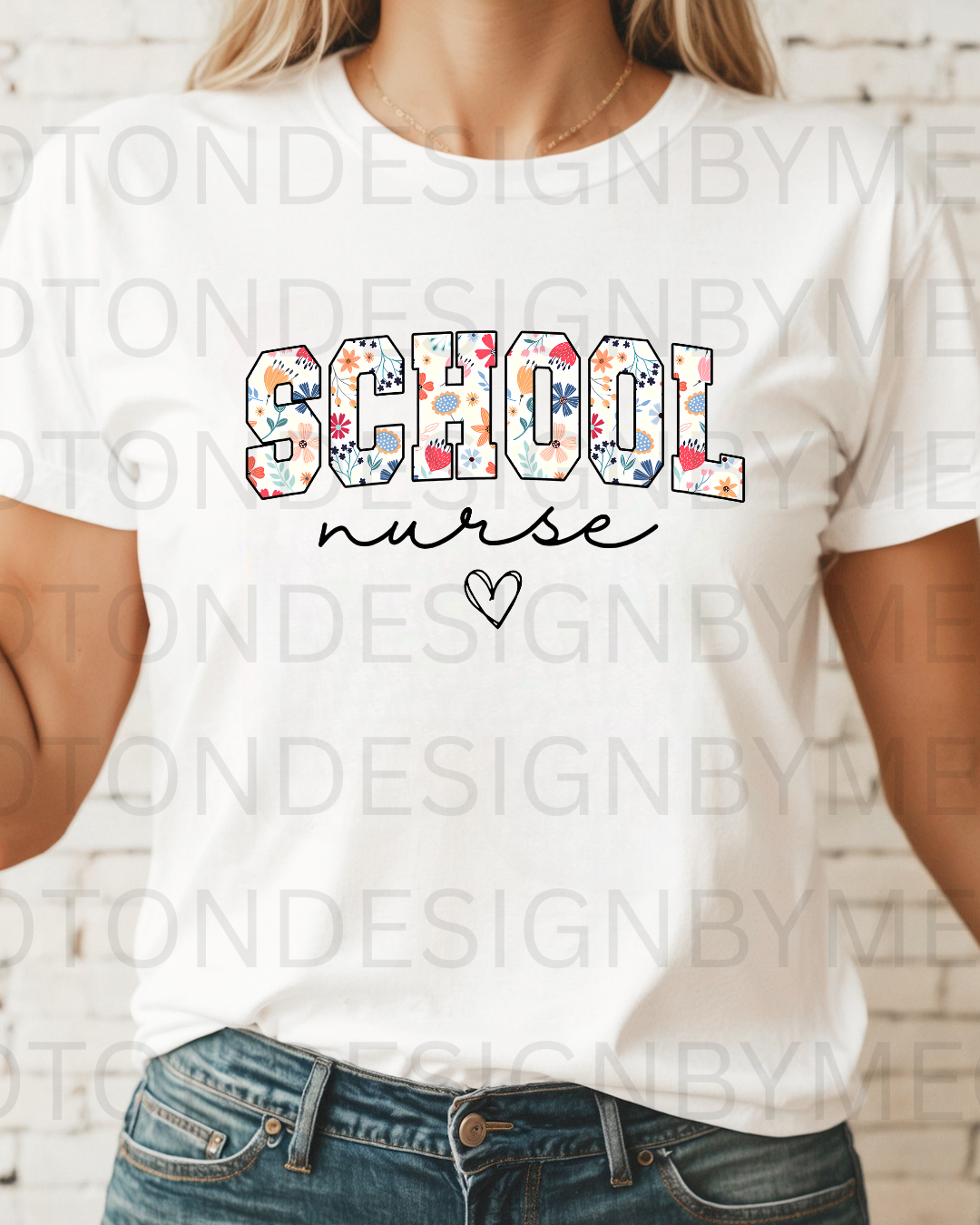 School Nurse w/ Floral Pattern Tee