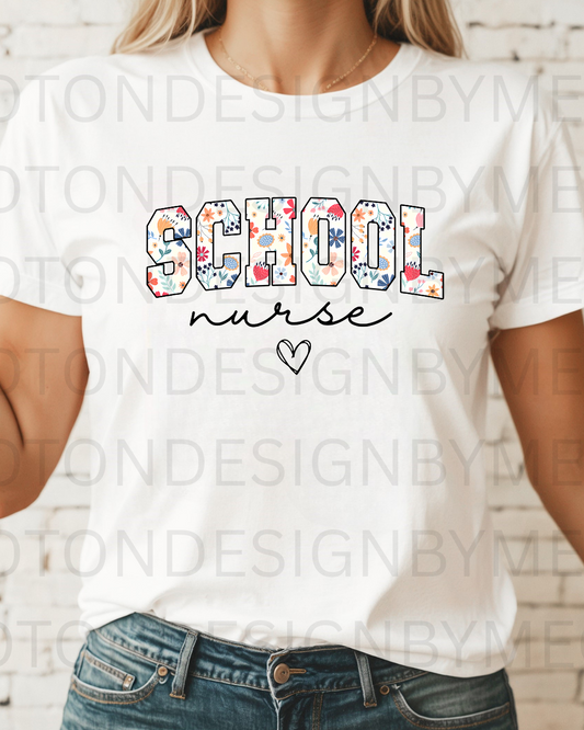 School Nurse w/ Floral Pattern Tee