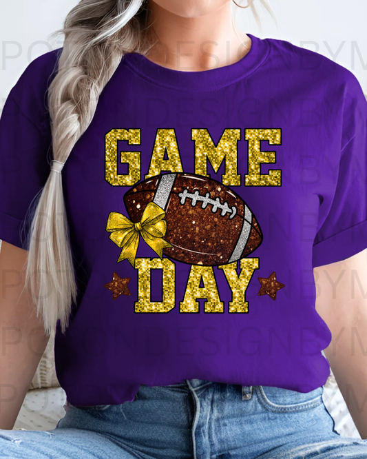 Game Day Gold w/ Football & Faux Glitter Tee