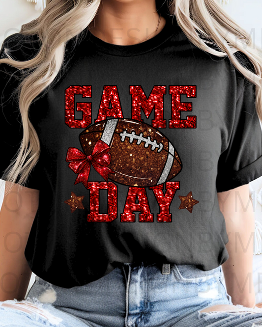Game Day Red w/ Football & Faux Glitter Tee
