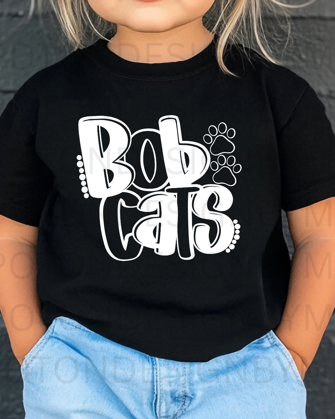 Bobcats In White Bubble Letter Youth Tee